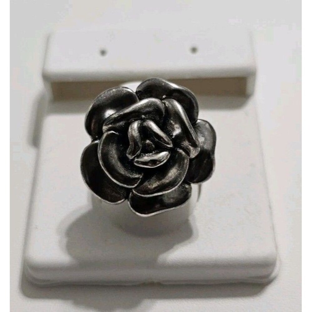 Rose Flower Hollow Puff  Silver 925 Ring Size 6.5
